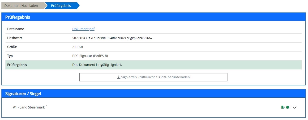 Signaturergebnis erfolgreiche Prüfung   Signaturergebnis erfolgreiche Prüfung